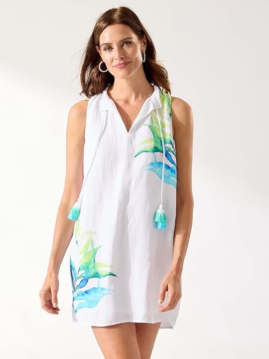 Tommy Bahama Island Cays V-Neck Linen Pocketed Shift Dress Watercolor Nwt